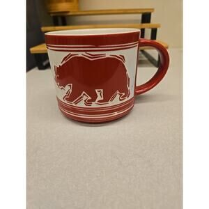 Etched Ceramic Mug California Republic Bear Red Off-White 14 Ounce SF Mercantile